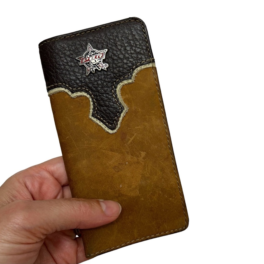 Pbr western tan leather cowboy style bifold childs wallet